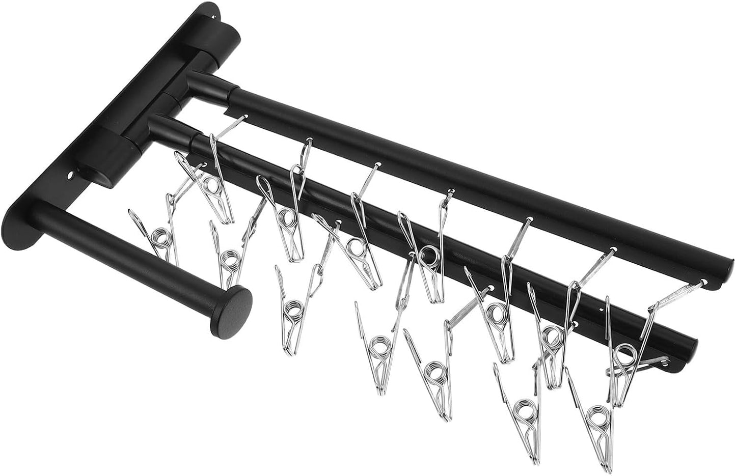 Rotating Wall Mounted Drying Rack with Swing Arms Space-Saving Foldable Laundry Hanger for Balcony Bathroom Bedroom No-Drill Setup with Clips Multi-Functional Laundry Organizer