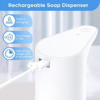 LAOPAO Rechargeable Automatic Foaming Soap Dispenser - Stainless Steel Touchless 9oz Foam Soap Dispenser for Bathroom and Kitchen - Xmas Gift