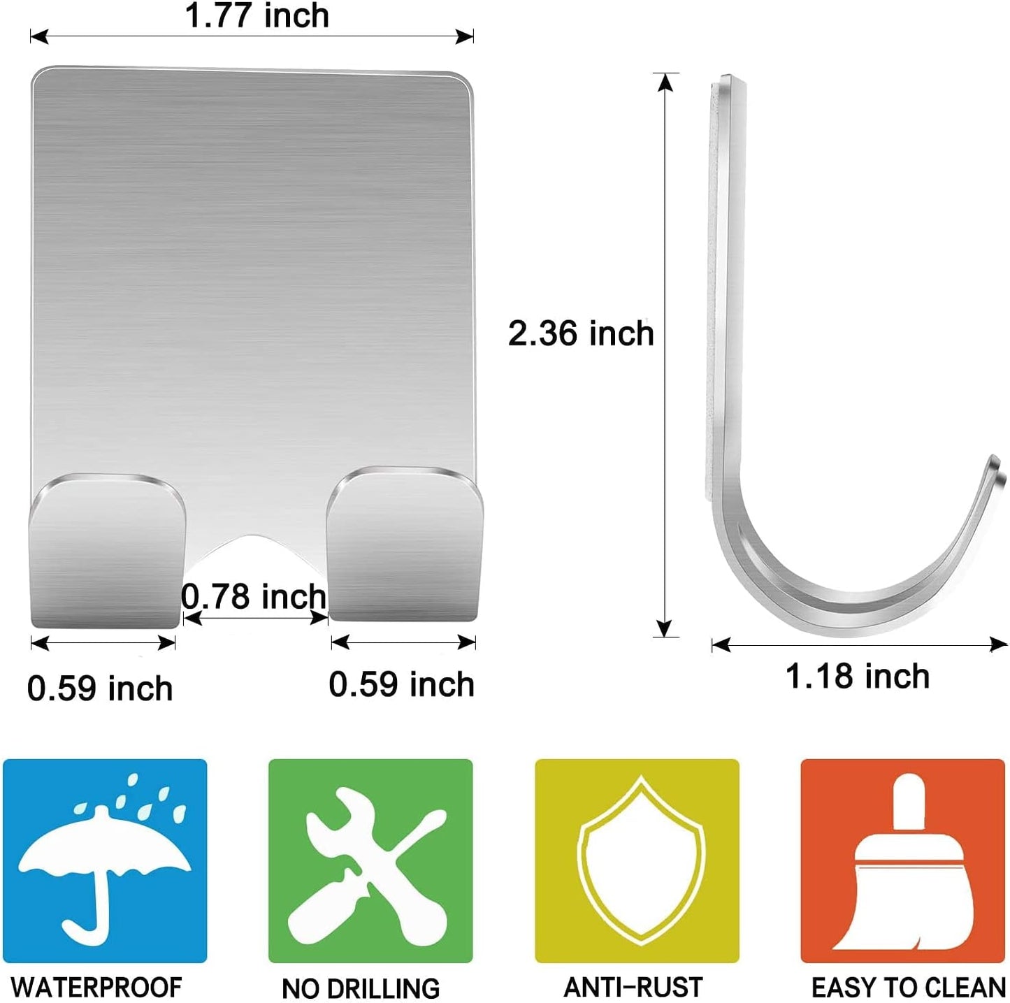 Razor Holder Shaver Hook Hanger Stand(2 Pack)Self Adhesive Stainless Steel Heavy Duty Utility Storage Hook,Shower Hook for Razor,Bathroom Kitchen Organizer for Plug Robe Towel Loofah Bathrobe Coat