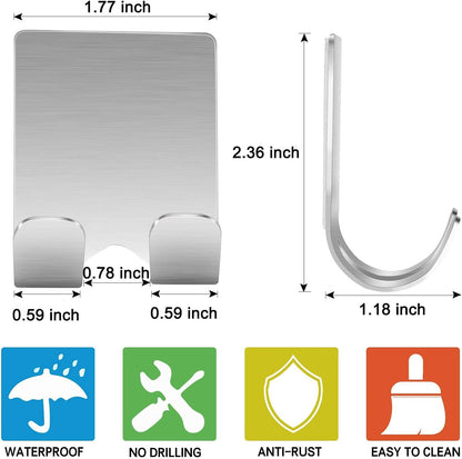 Razor Holder Shaver Hook Hanger Stand(2 Pack)Self Adhesive Stainless Steel Heavy Duty Utility Storage Hook,Shower Hook for Razor,Bathroom Kitchen Organizer for Plug Robe Towel Loofah Bathrobe Coat