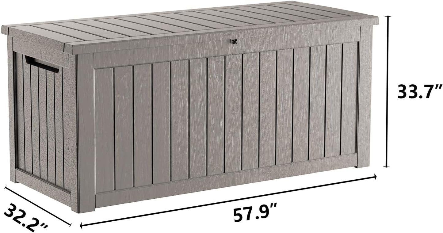 200 Gallon Deck Boxes Outdoor Waterproof, Outdoor Storage Box with Lockable Lid & UV-Resistant for Patio Furniture, Outdoor Cushions, Garden Tools and Pool Supplies, Light Brown