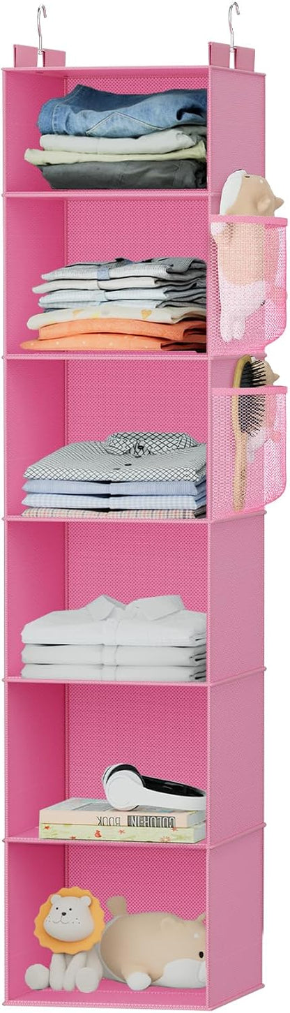 Weekly Hanging Closet Organizer for Kids, 6-Shelf Clothes Storage with Labeled Days of The Week Monday Through Friday, Weekday and Weekend, Days of The Week Clothes Organizer