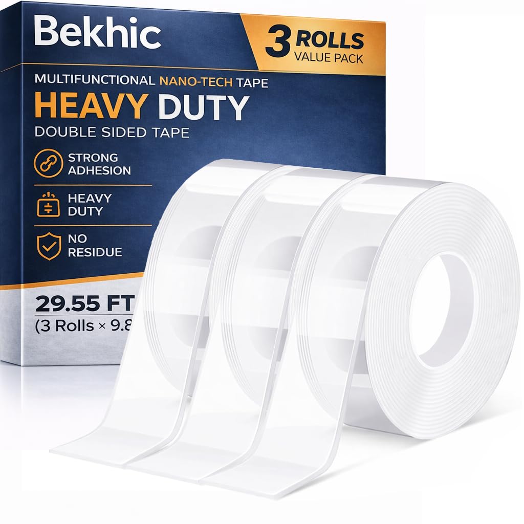 Bekhic® Double Sided Tape Heavy Duty(Extra Large 16.5FT), Clear Mounting Tape Nano Double Sided Adhesive Tape,Picture Hanging Adhesive Strips Poster Tape