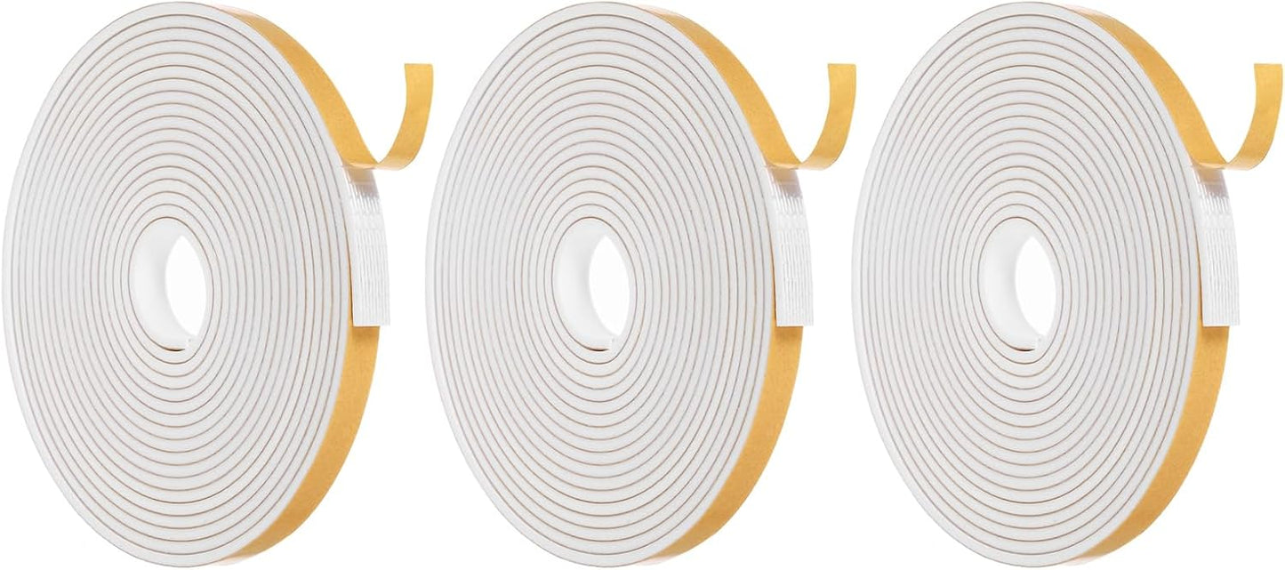 MECCANIXITY Weather Door Seal Strip Tape, Door Insulation Stripping Single Side Strong Self Adhesive Foam Tape Gap Filler for Door, Window, 1/4 Inch x 1/16 Inch x 32 Feet White 2 Pack