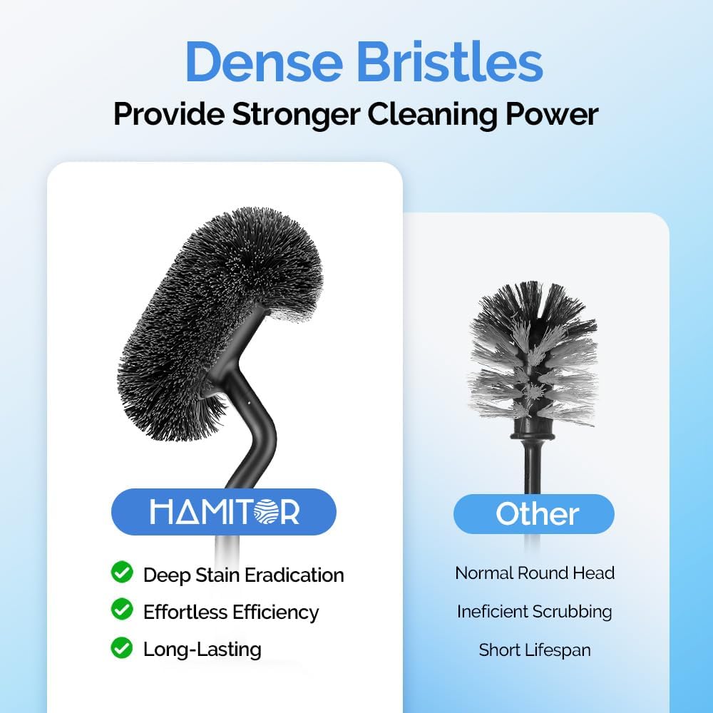 HAMITOR Toilet Brush and Holder Set: 304 Stainless Steel Heavy Duty Deep Cleaning Bowl Cleaner Brush with Curved Bristle - Wall-Mounted for Home Apartment Bathroom Accessories Silver 1 Pack