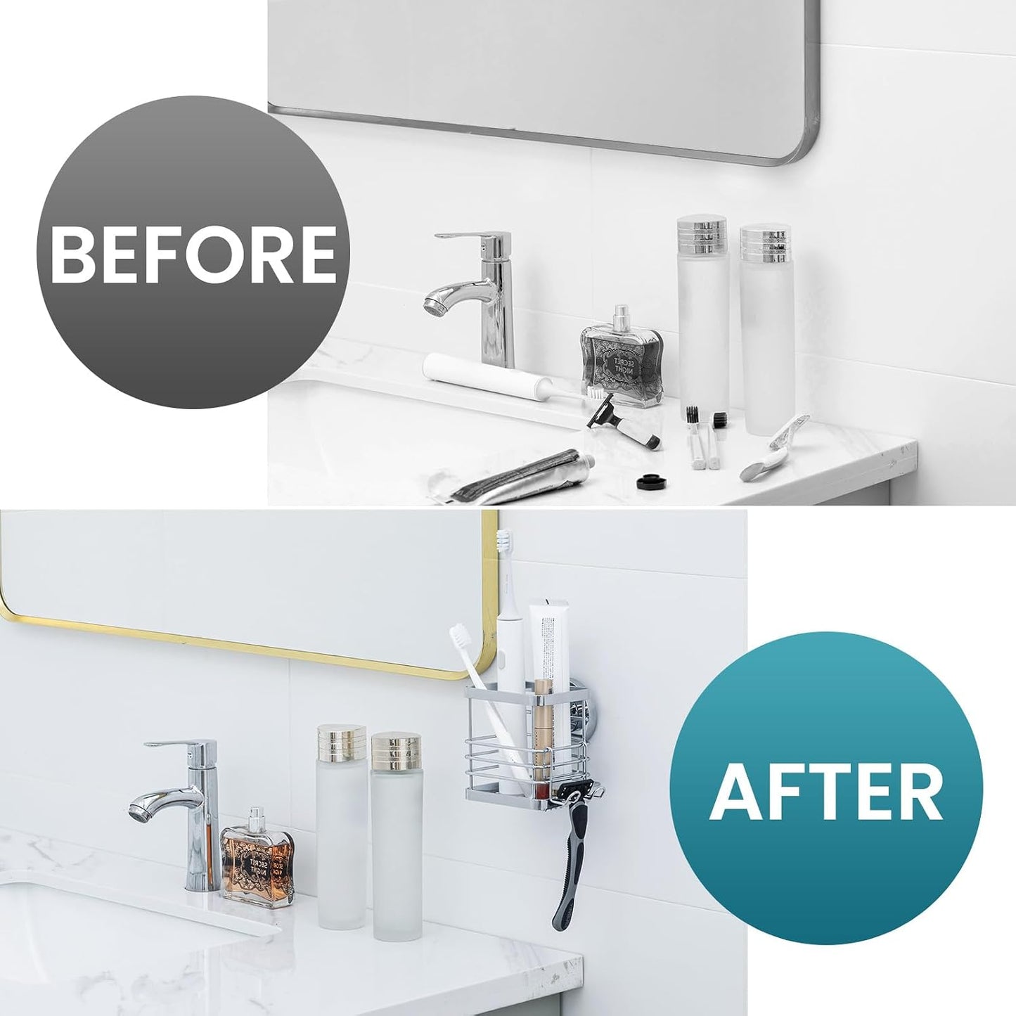 TAILI Upgraded Bathroom Mirror Suction Cup Toothbrush Holder with Razor Hook, Visible Safety Indicator, Large Capacity Inverted Trapezoid Design, Removable Shower Caddy for Toothbrush, Toothpaste, etc