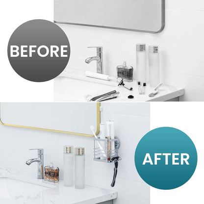 TAILI Upgraded Bathroom Mirror Suction Cup Toothbrush Holder with Razor Hook, Visible Safety Indicator, Large Capacity Inverted Trapezoid Design, Removable Shower Caddy for Toothbrush, Toothpaste, etc