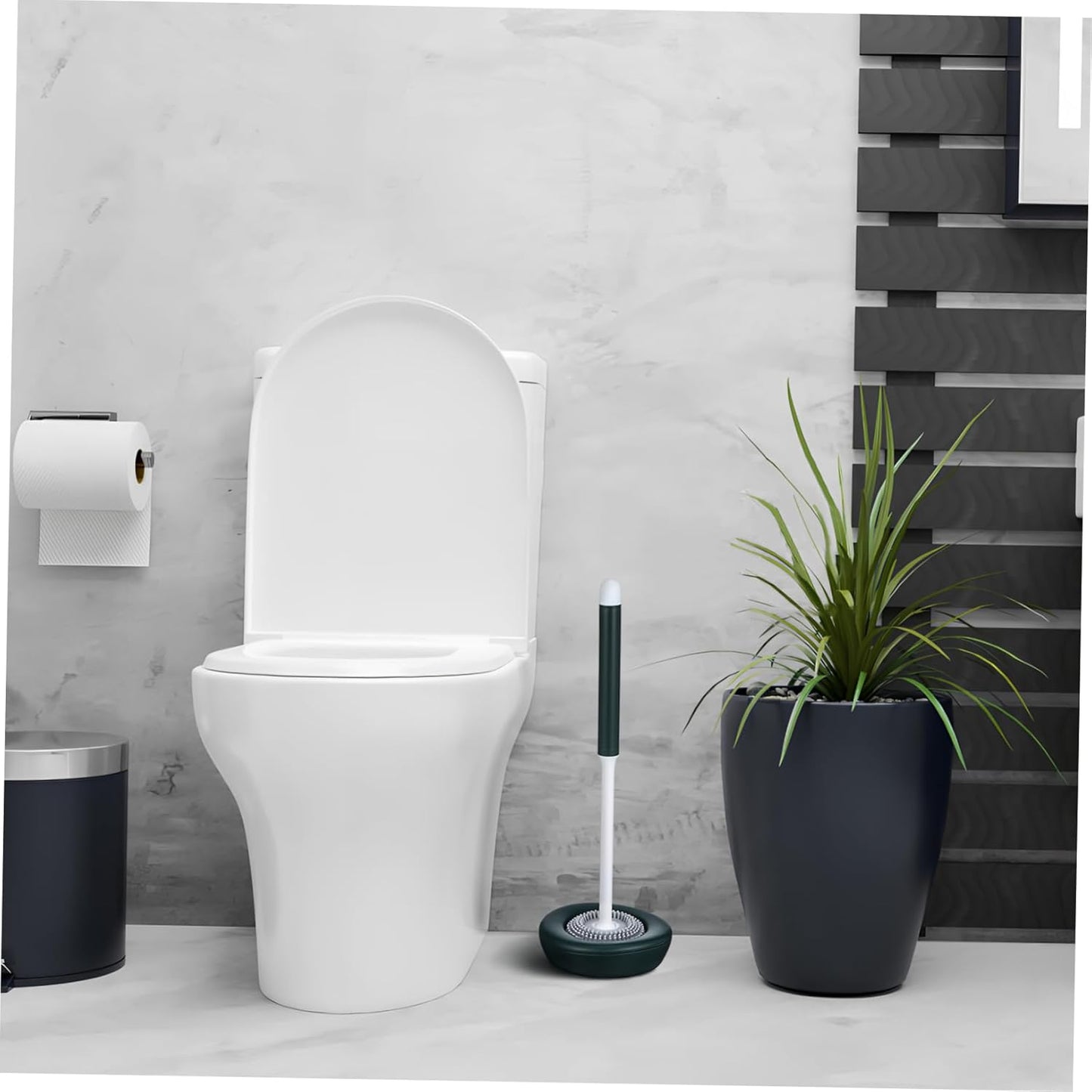 OUNONA 1set Silicone Toilet Brush Holder Quick Drying Toilet Bowl Scrubber for Household Cleaning Scratch Bristles Modern Design Construction Green