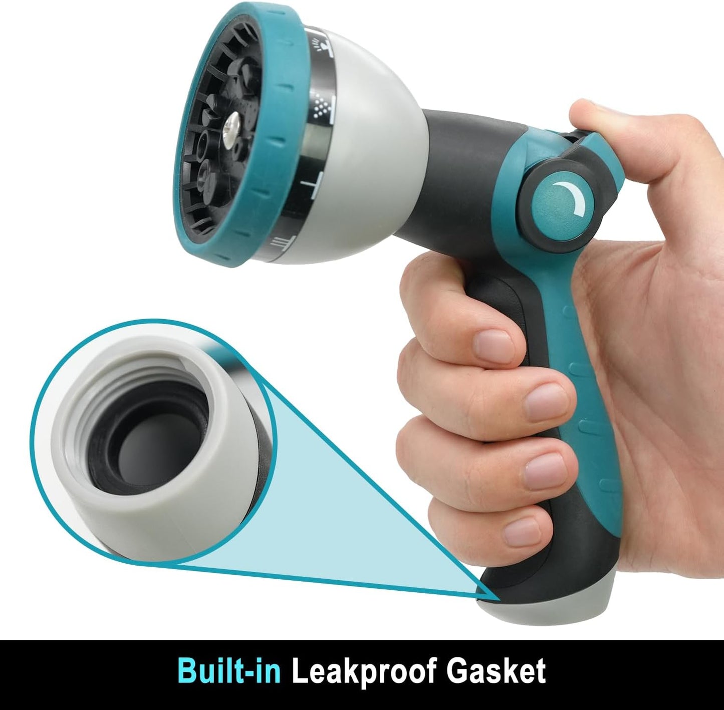 Besiter Garden Hose Nozzle Sprayer: 2 Pack 10 Watering Patterns Spray Nozzles Heavy Duty Metal Hose Head Hose Attachment, Thumb Control On Off Valve