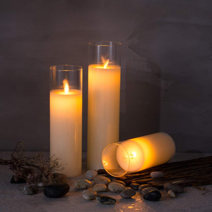 AKU TONPA Flameless Candles Battery Operated Pillar Real Wax Flickering Electric LED Candle Gift Sets with Remote Control Cycling 24 Hours Timer, Pack of 6 (3" D x 4" H, Ivory)