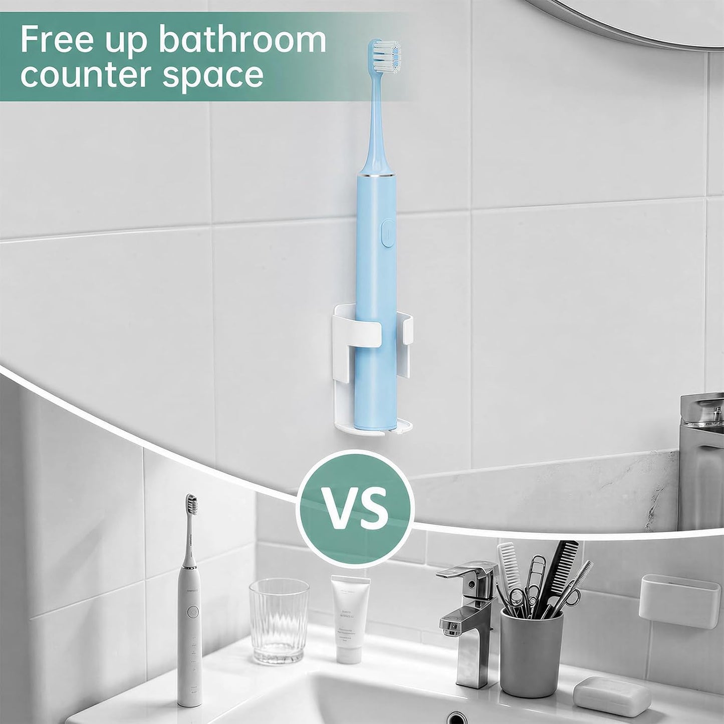 Adhesive Electric Toothbrush Holder Wall Mounted, Aluminum Black 2 Pack | Shower Tooth Brush Storage Organizer for Bathroom, Hanging Electric Toothbrush Storage Stand for Wall