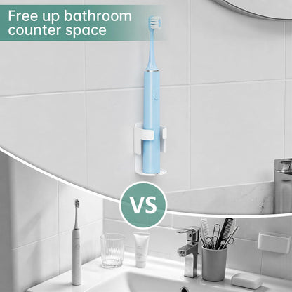 Adhesive Electric Toothbrush Holder Wall Mounted, Aluminum Black 2 Pack | Shower Tooth Brush Storage Organizer for Bathroom, Hanging Electric Toothbrush Storage Stand for Wall