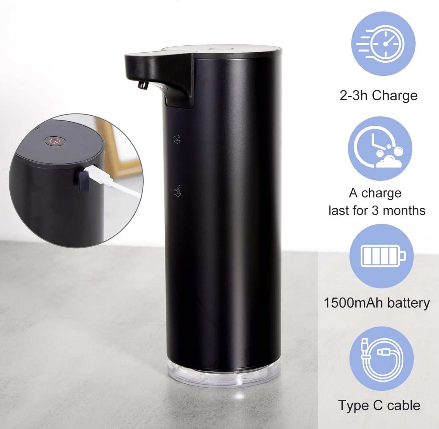 LAOPAO Automatic Soap Dispenser Foaming: Rechargeable Touchless Soap Dispenser Stainless Steel Foam Soap Dispenser for Bathroom Hand Soap Pump for Kitchen Xmas Gift, 9oz, White
