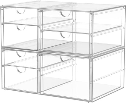 caktraie Makeup Organizer Storage With 16 Drawers, 4 Pcs Desktop Office Supplies, Desk Organizers, Clear Accessories, Dustproof Storage Drawer and for Make Up, Jewelry, Pen, Stationary