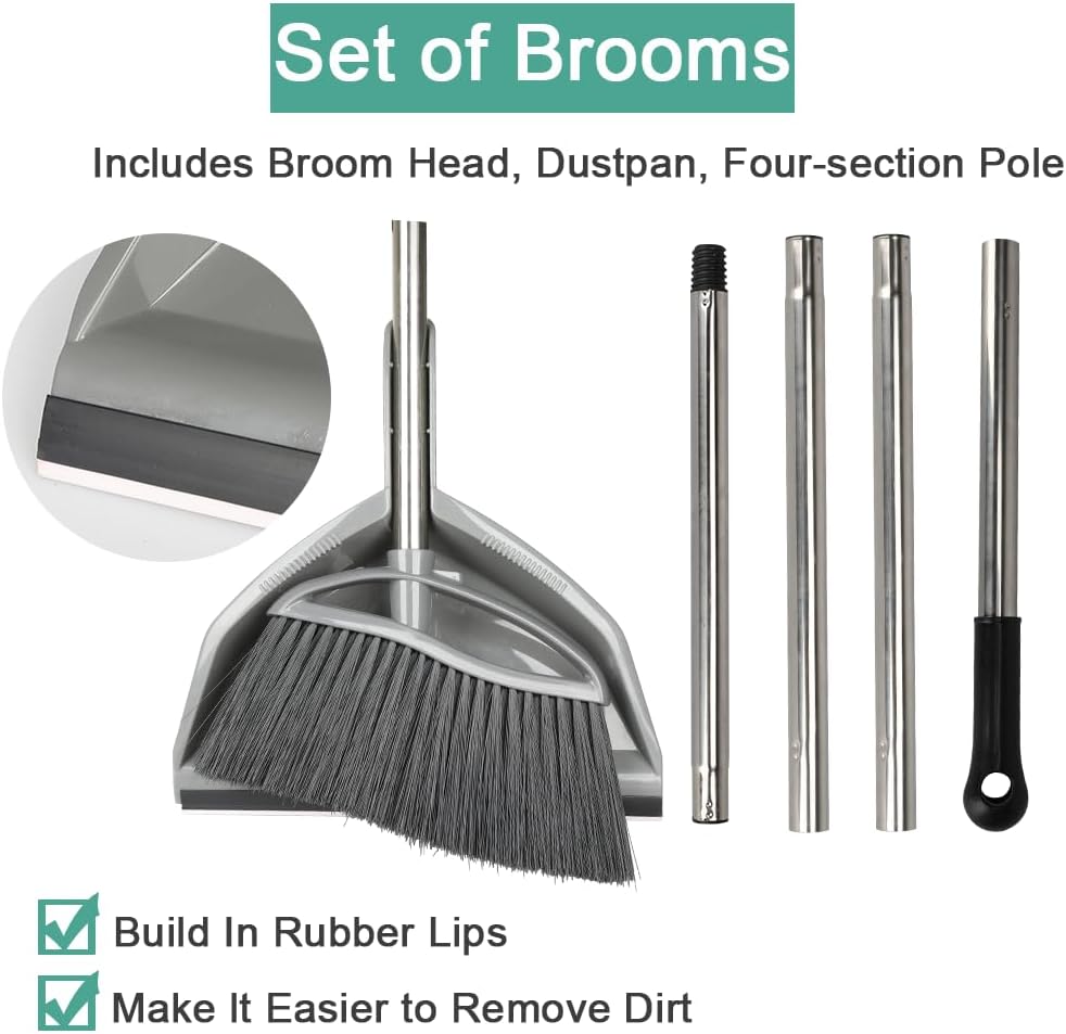 3 Pack Wide Heavy Duty Angle Broom - Stiff Bristle Outdoor Brooms for Sweeping Patio, Garden, Garage, Yard (Black, Yellow, Green)