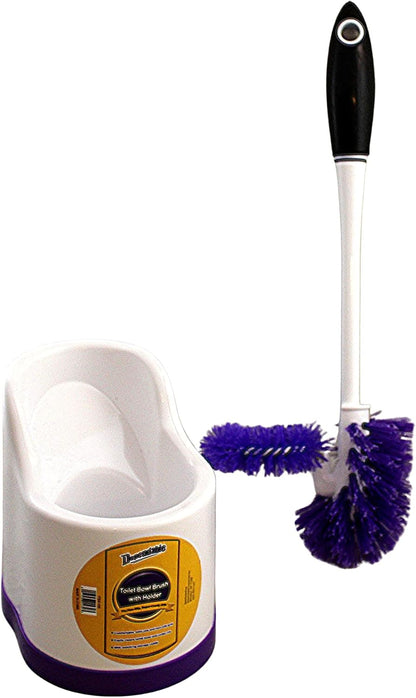 Toilet Brush and Holder Set with Under Rim Cleaner – Compact Bathroom Cleaning Brush with Stiff Bristles and Hygienic Plastic Stand – Deep Cleaning Toilet Bowl Brush System