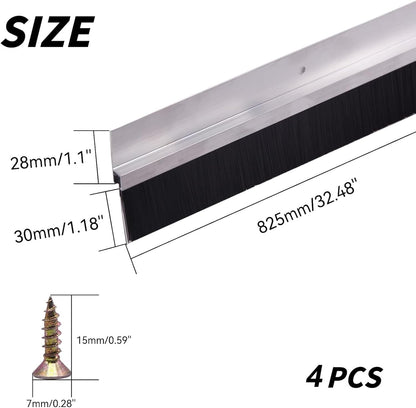 2Pack 30 inch Door Bottom Sweep for Exterior Doors with 1.1 inch PP Soft Brus, H-Shape Aluminum Dustproof Bottom of Door Weatherstrip, Silver