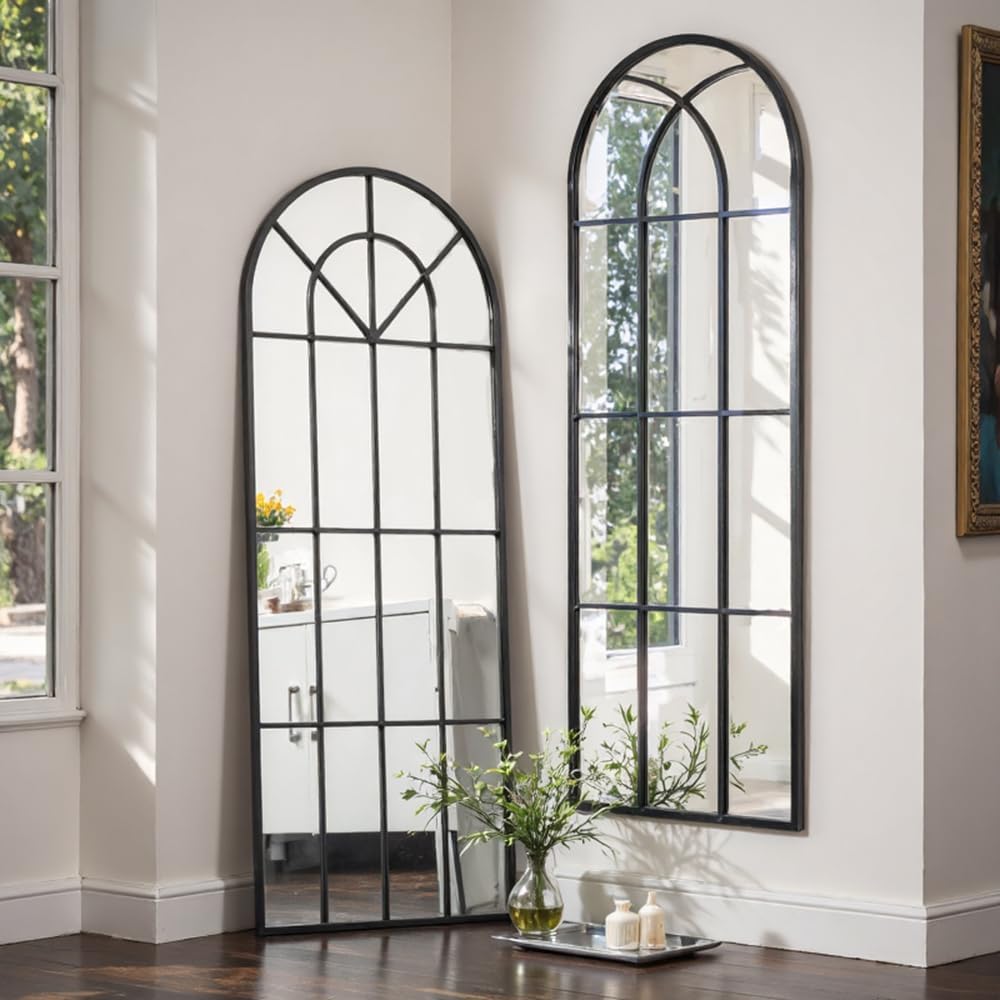 OGCAU Floor Full Length Mirror, 56"x20" Arched Full Body Mirror, Hanging or Leaning, Standing, Wall Mounted with Aluminum Frame for Bedroom Living Room, White