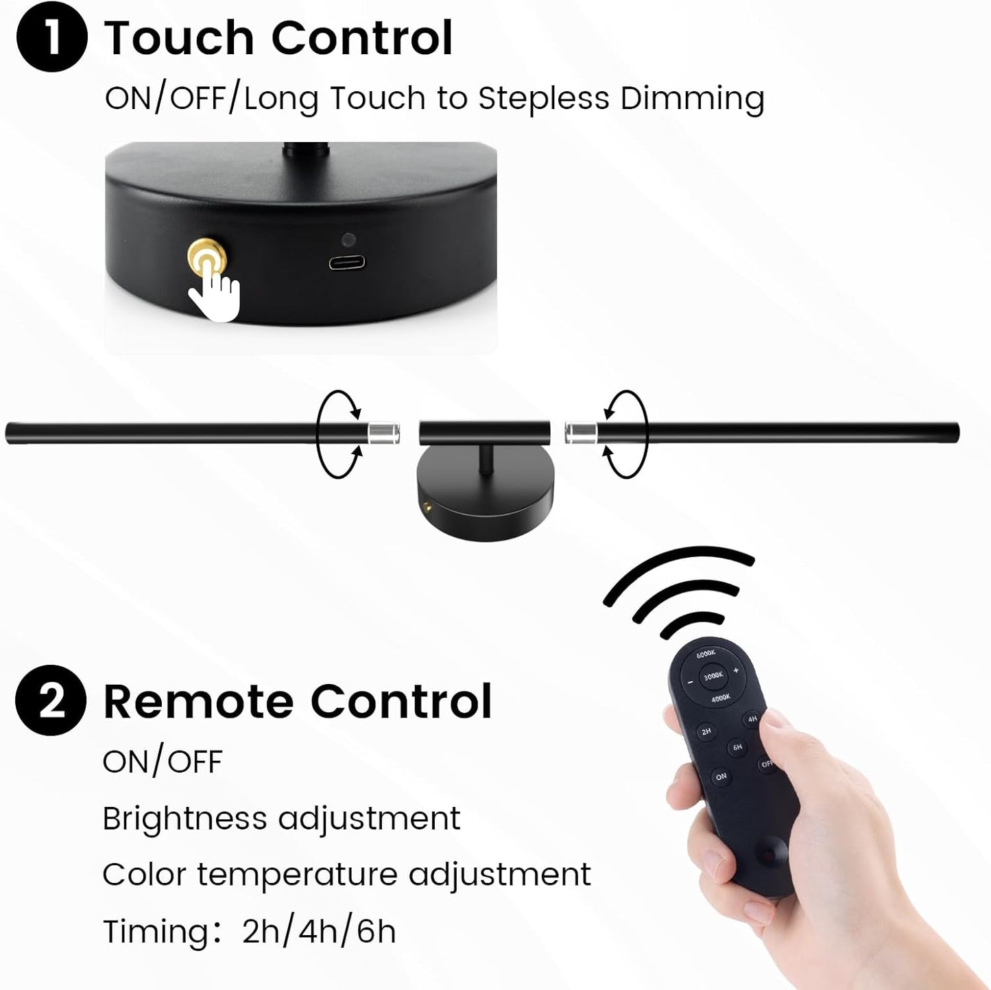 JOFIOS Battery Operated Wall Sconces Set of 2, 360°Rotation Wireless Rechargeable Wall Lights: Dimmable Detachable Wall Lamp with Remote Control, 3000K-6000K Infinite Dimming Wall Sconce 27.6 Inch