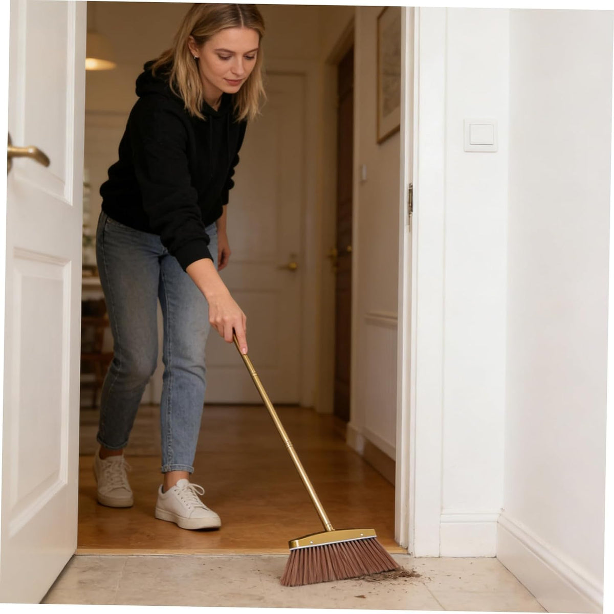 Thick Stainless Steel Broom with Detachable Handle, Weather Resistant Heavy Duty House Broom for Indoor and Outdoor Patio Yard Cleaning
