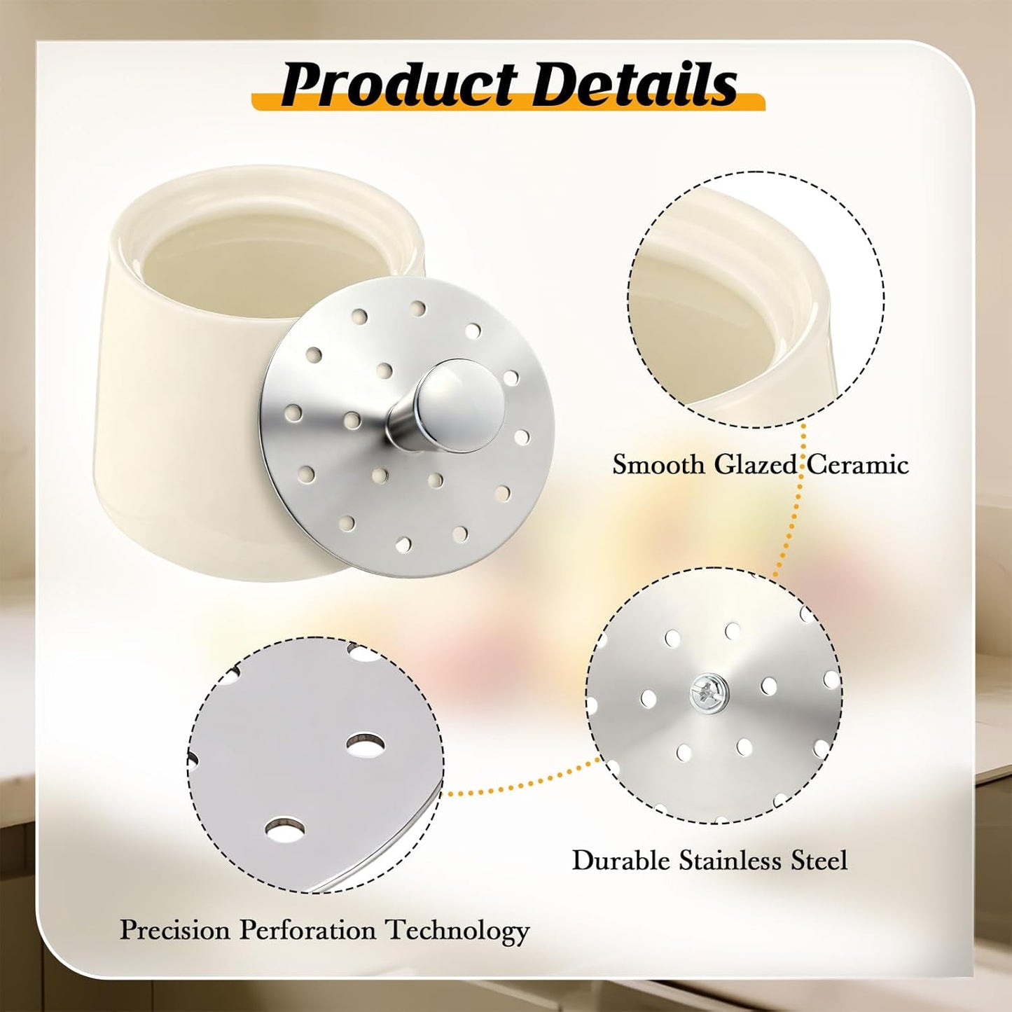 Ceramic Fruit Fly Trap for Indoors, Reusable Kitchen Fly Catcher with Stainless Steel Vent Lid, Uses Safe & Natural Vinegar Bait Trap, Dishwasher Safe, Easy to Use (White,1 Pack)