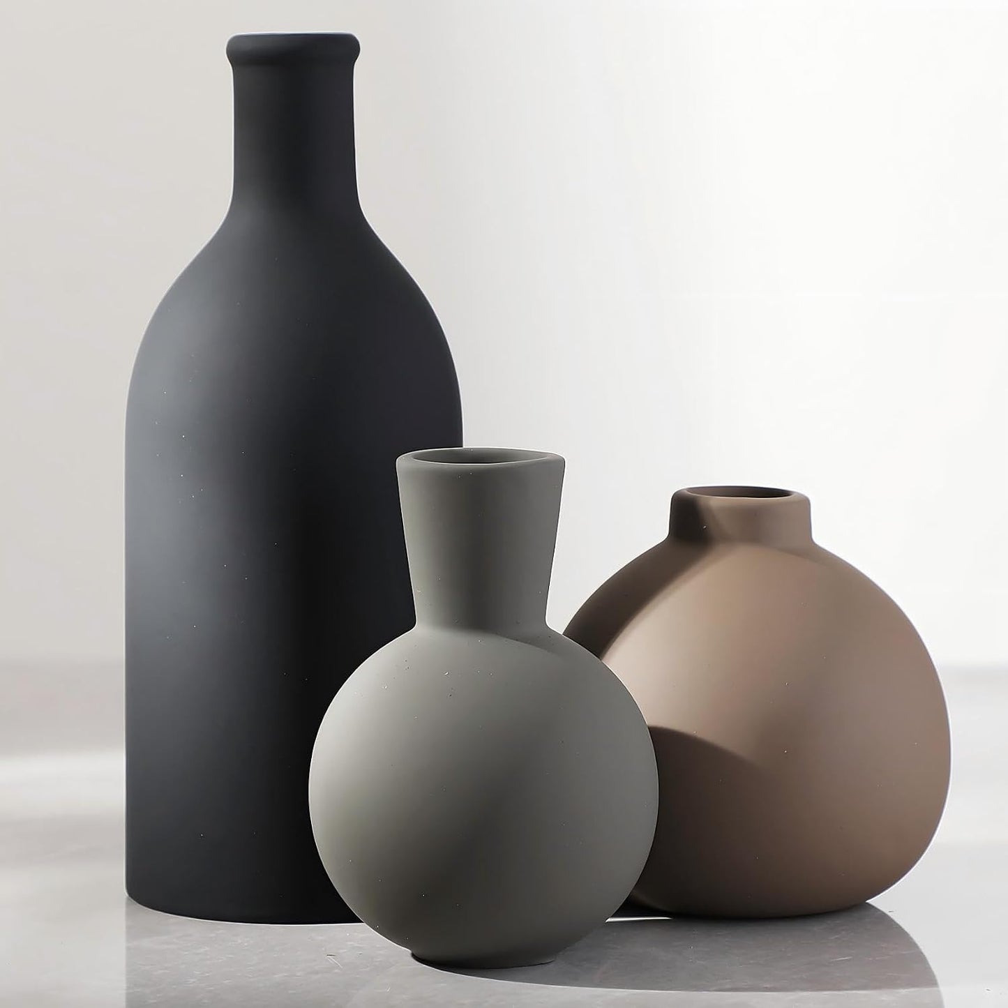 Ceramic Vase Set of 3, Decorative Vases Home Decor Modern Neutral Flower Pampass Boho Vase for Living Room, Table, Mantel, Entryway, Bookshelf, Kitchen, Bedroom, Bathroom - White