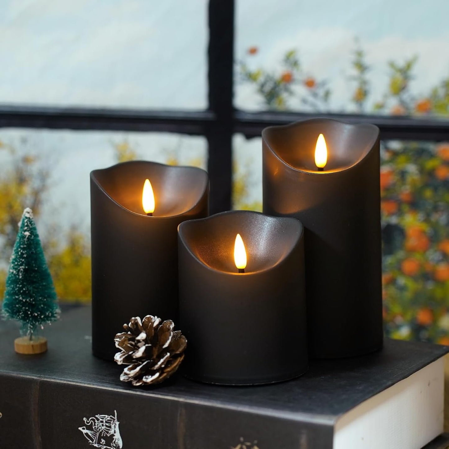 Nimiko Flameless Candles with Remote, Battery Operated Flickering Flameless Candles, LED Candles with Timer 2/4/6/8H, with Realistic LED Candles Set of 9 (D3 x H 3" 4" 5" 6" 7") (White)