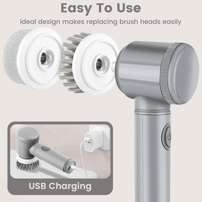 Electric Spin Scrubber, Cordless Bathroom Cleaning Brush IPX6 Waterproof with 6 Replaceable Heads, Power Scrubber for Bathtub, Tiles, Car Wash, Kitchen & Multi-Surface Home Cleaning