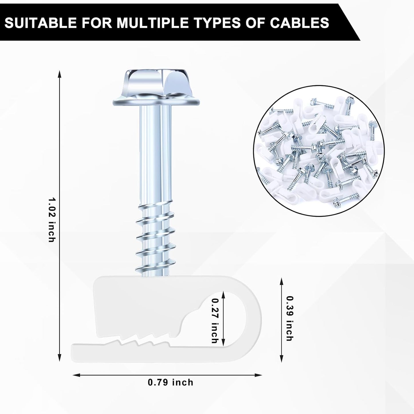 Cable Clips with Screws Fastener 1/4 Inch (6 mm) - All Weather Wire Clips for Coaxial, Ethernet,Electrical Cables,Brick/Stucco Siding Clips, UV-Resistant for Outdoor Wall Mount,30 Pack,White