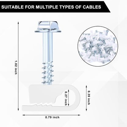 Cable Clips with Screws Fastener 1/4 Inch (6 mm) - All Weather Wire Clips for Coaxial, Ethernet,Electrical Cables,Brick/Stucco Siding Clips, UV-Resistant for Outdoor Wall Mount,30 Pack,White