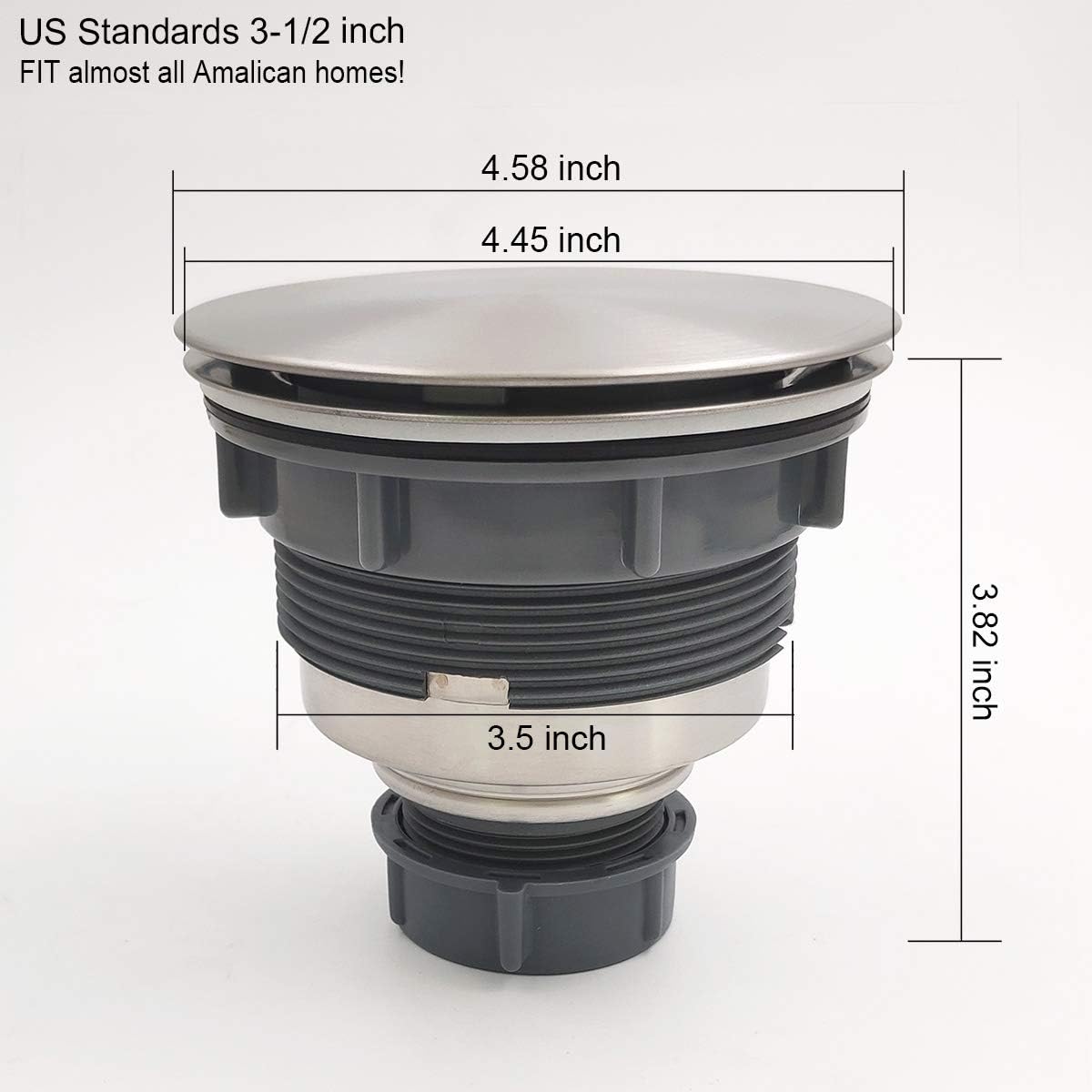 GZILA 3.5" Kitchen Sink Drain Strainer Assembly Kit with Stopper Cover, Removable Deep Waste Basket Replacement, SUS304 Stainless Steel Brushed Nickel, Add Decor Flat Lid