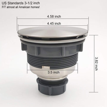 GZILA 3.5" Kitchen Sink Drain Strainer Assembly Kit with Stopper Cover, Removable Deep Waste Basket Replacement, SUS304 Stainless Steel Brushed Nickel, Add Decor Flat Lid
