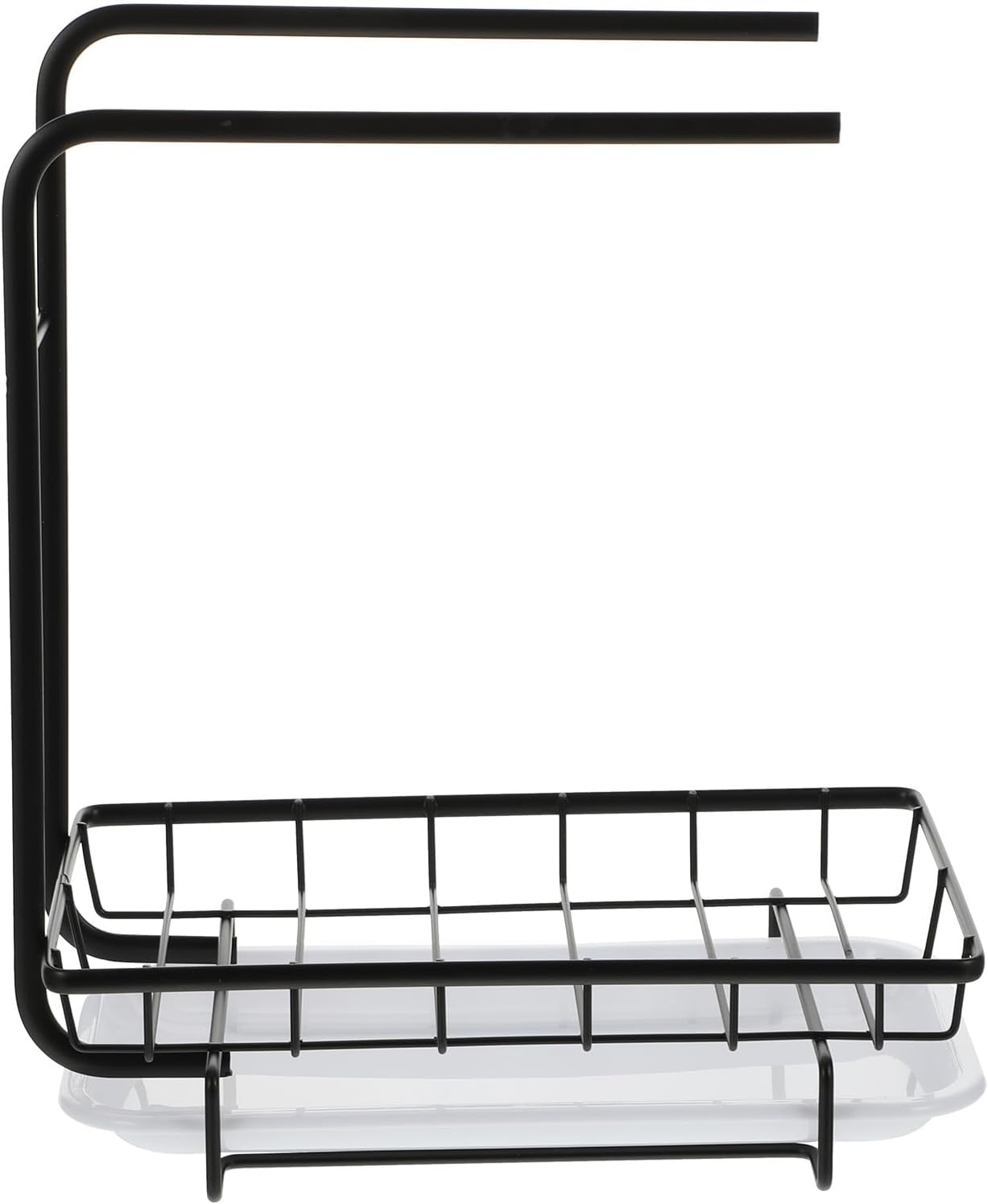 Uonlytech Kitchen Sponge Dishcloth Rack, Dual-Purpose Wall-Mounted and Counter Storage with Two Black Rods, Draining Sponge Rag Holder for Kitchen Cleaning and Organization