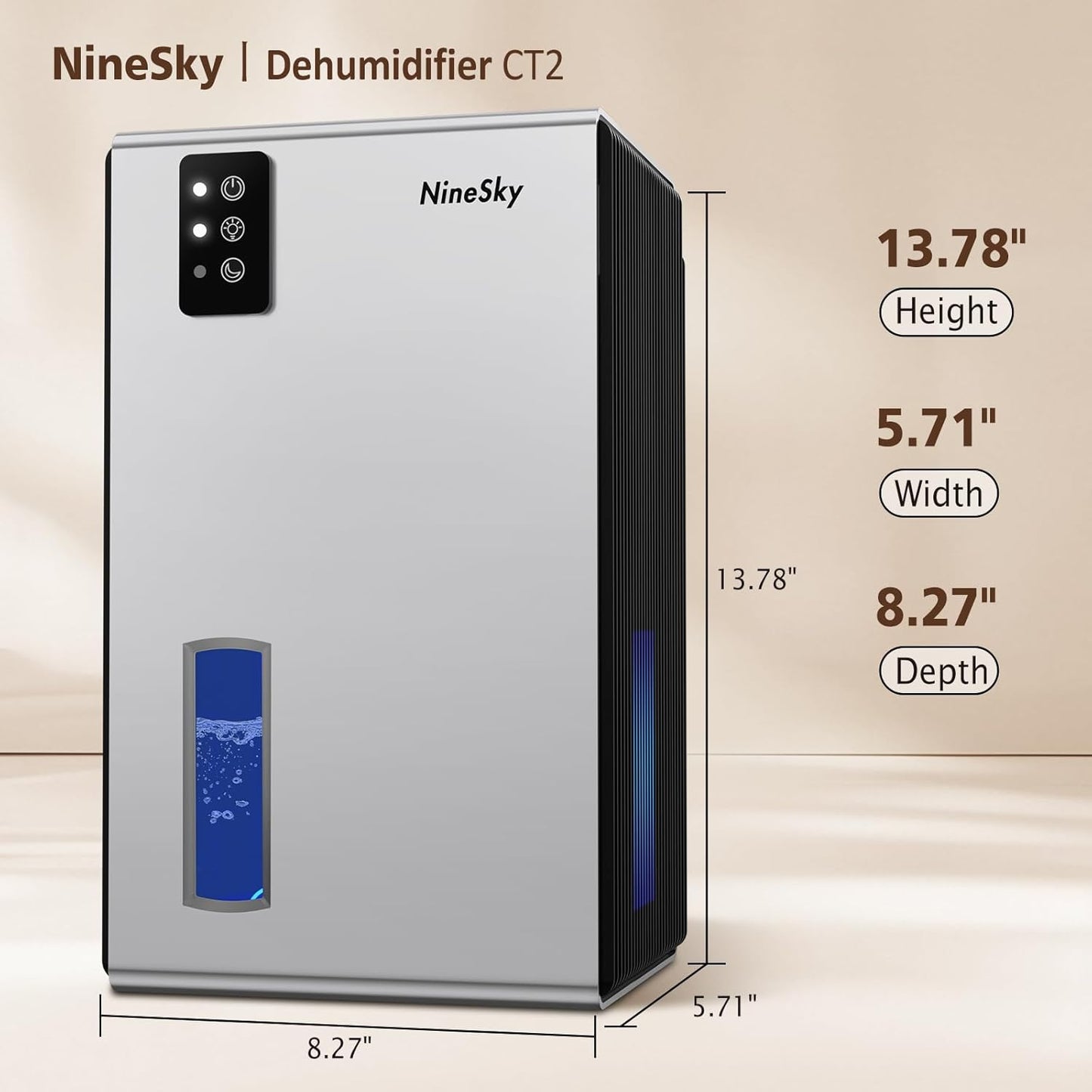 NineSky Dehumidifier, 1000 sq.ft Dehumidifiers for Home with 95oz Large Water Tank,Quiet Dehumidifier with 7-Color Ambient Light & Auto Shut Off, Dehumidifier for Basement, Bedroom, Bathroom (Grey)
