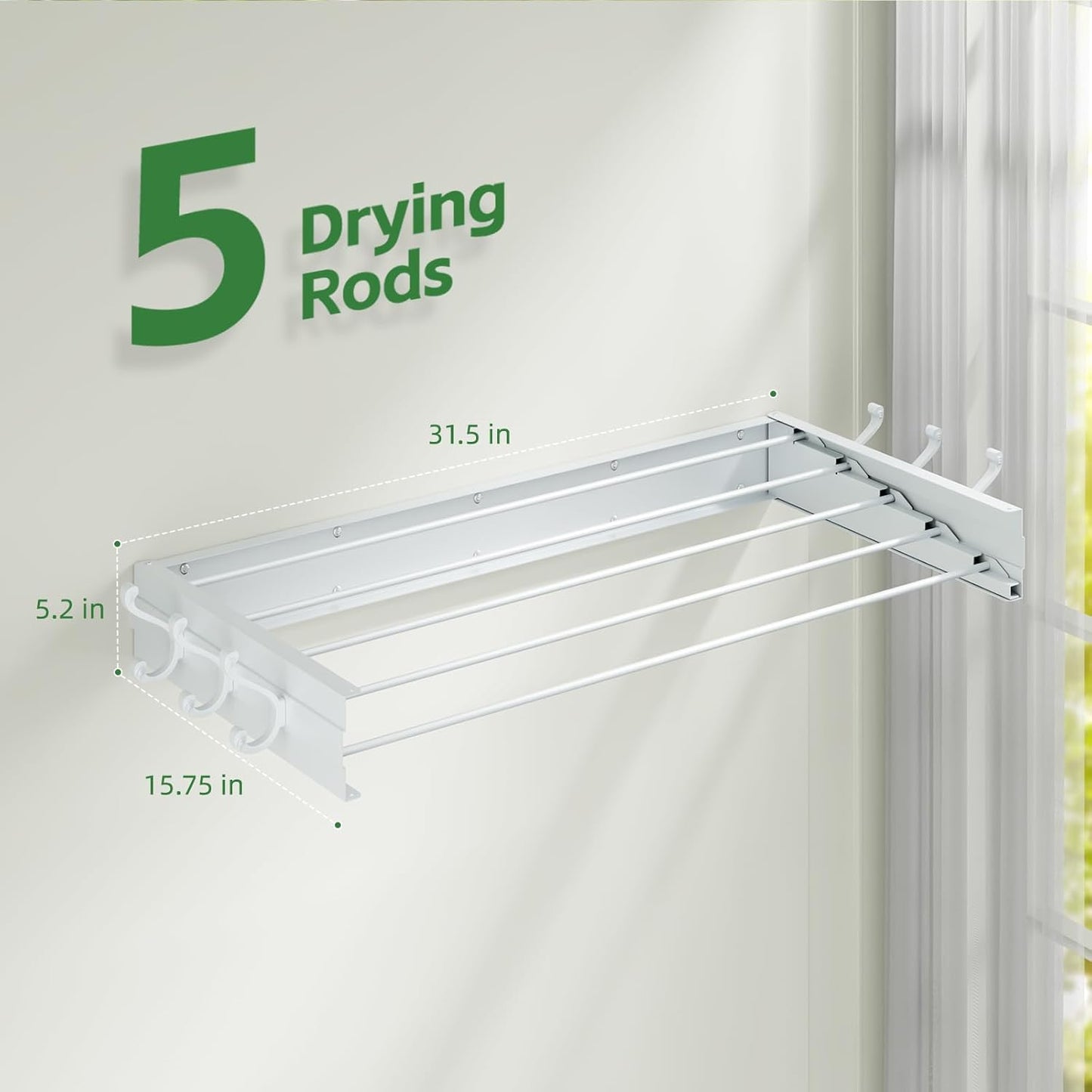 Foldable Wall Mounted Space-Saving Drying Rack, 23.5 In Rustproof Stainless Steel Laundry Hanger with 50 Lbs Heavy Duty Reinforced Rods for Wet Towels & Heavy Clothes, Fits Apartment Bathroom RV,White