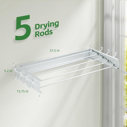 Foldable Wall Mounted Space-Saving Drying Rack, 23.5 In Rustproof Stainless Steel Laundry Hanger with 50 Lbs Heavy Duty Reinforced Rods for Wet Towels & Heavy Clothes, Fits Apartment Bathroom RV,White