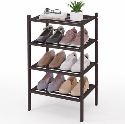 Smiry Bamboo Shoe Rack, 3 Tier Free Standing Wooden Shoe Organizer, Stackable Wood Shoe Storage Shelf for Closet, Entryway, 5 Horizontal Slats, 26.8"x11"x18.3", Natural
