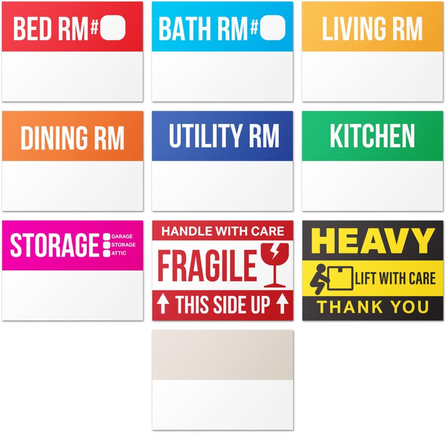 Home Moving Labels (3 x 2 inch, 10 Designs - 300 Labels) for 1-2 Bedroom, Color Coded Moving Stickers w/Writable Note Area, Fragile, Heavy & Extra Blank Stickers