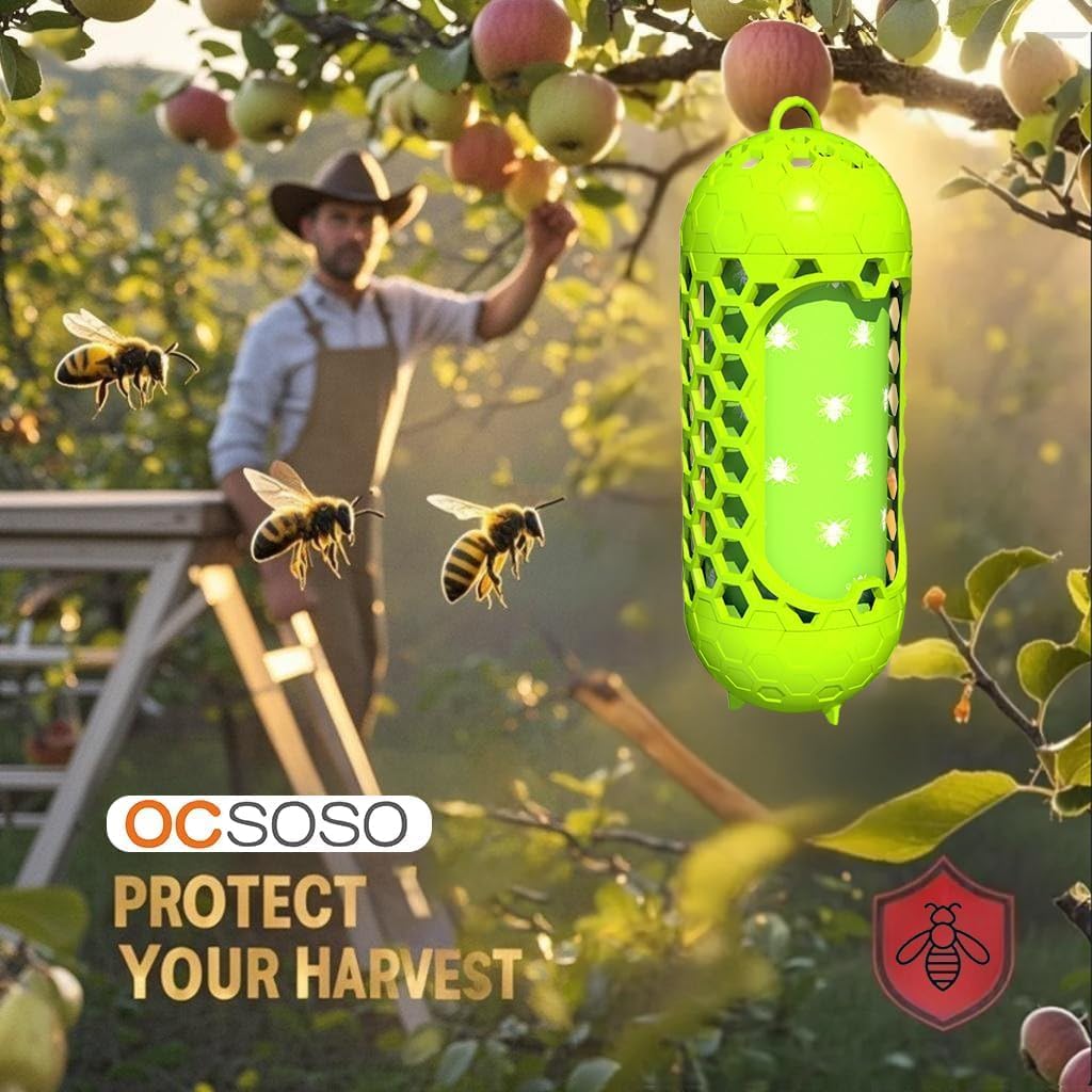 Wasp Traps for Outdoor Hanging,Reusable Sticky Trap for Flying Insects, Wood Bee Killer for Garden Patio Camping Picnic (2 Pack)