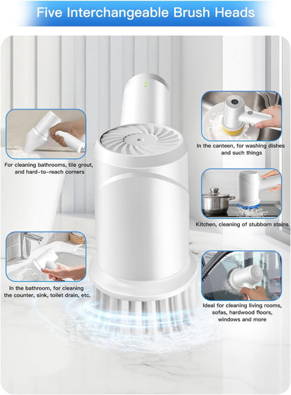 Electric Spin Scrubber with Power LCD Display, Cordless Bathroom Cleaning Brush with Adjustable Extension Handle, 400RPM/Mins, 9 Replaceable Brush Heads, IPX7 Waterproof for Shower, Bathtub, Tile