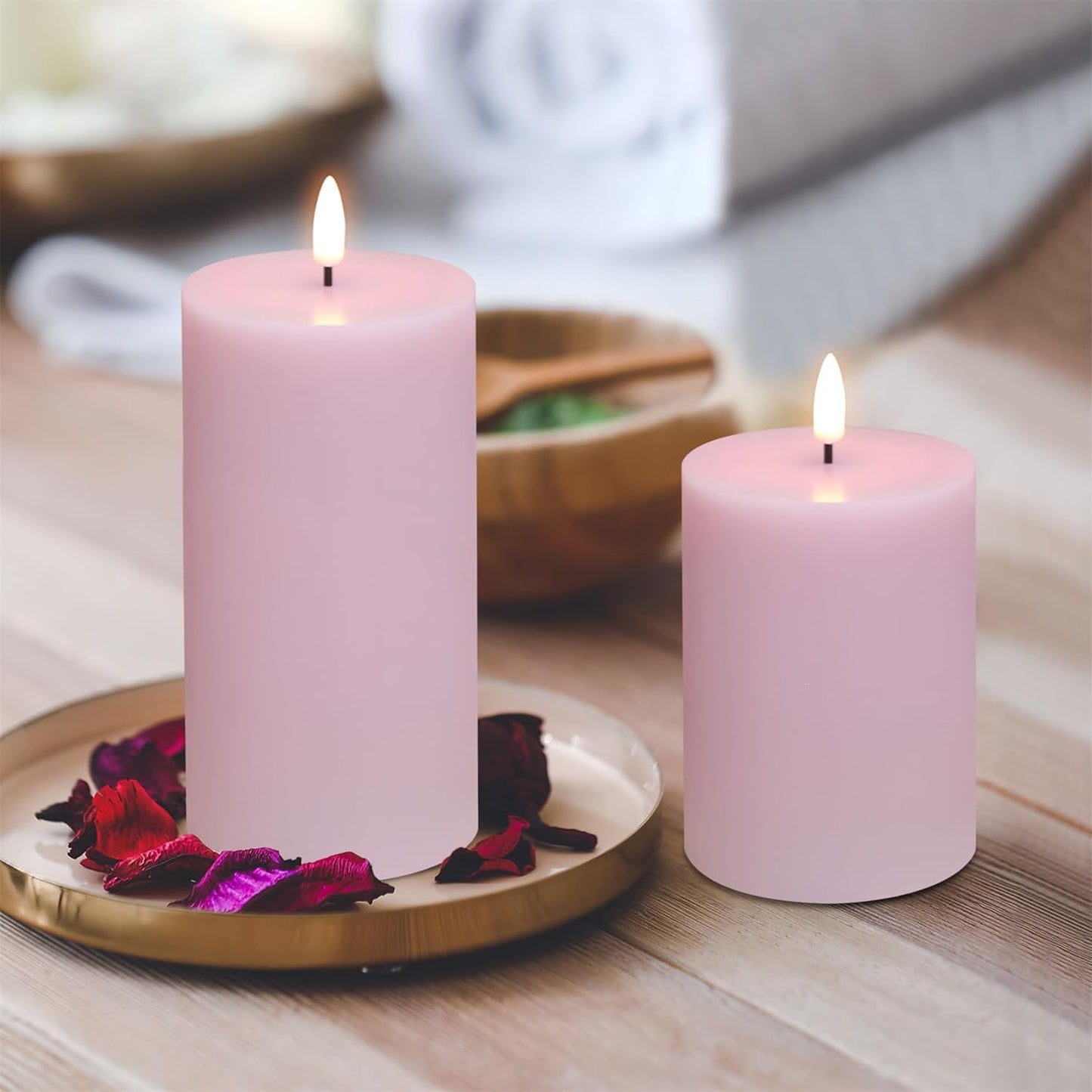 Black Flameless Pillar Candles with Remote, Flickering LED Wax Candles Battery Operated Set of 3