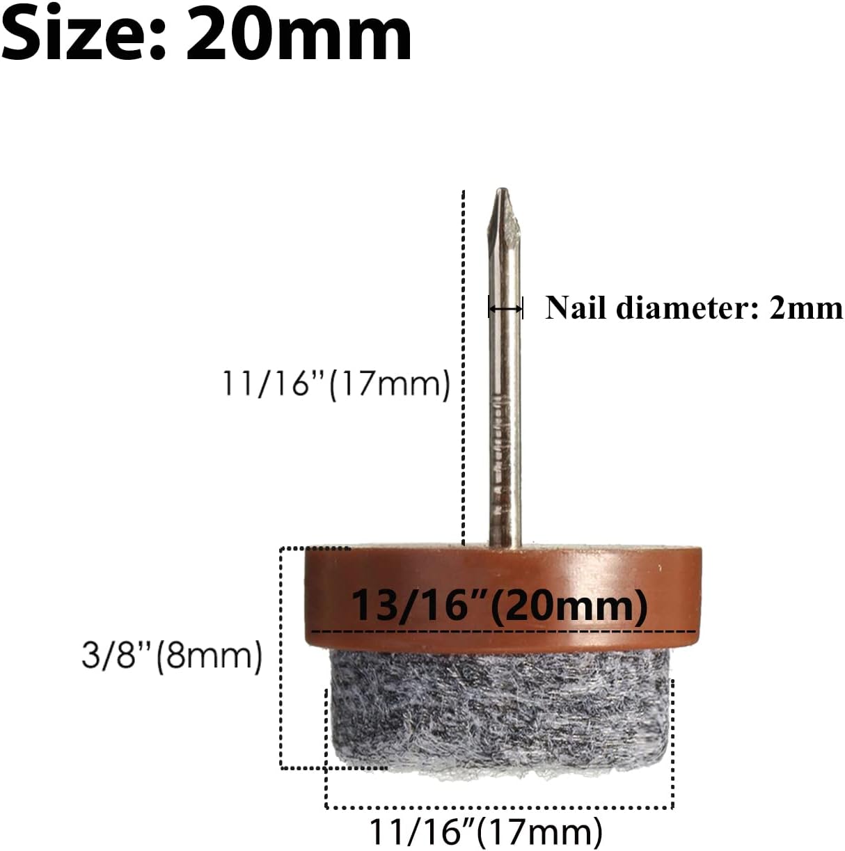 40pcs Round Heavy Duty Nail-on Felt Pad for Furniture Chair Table Leg Feet Floor Protectors Slide Smoothly (Black, Pad Diameter 18mm)