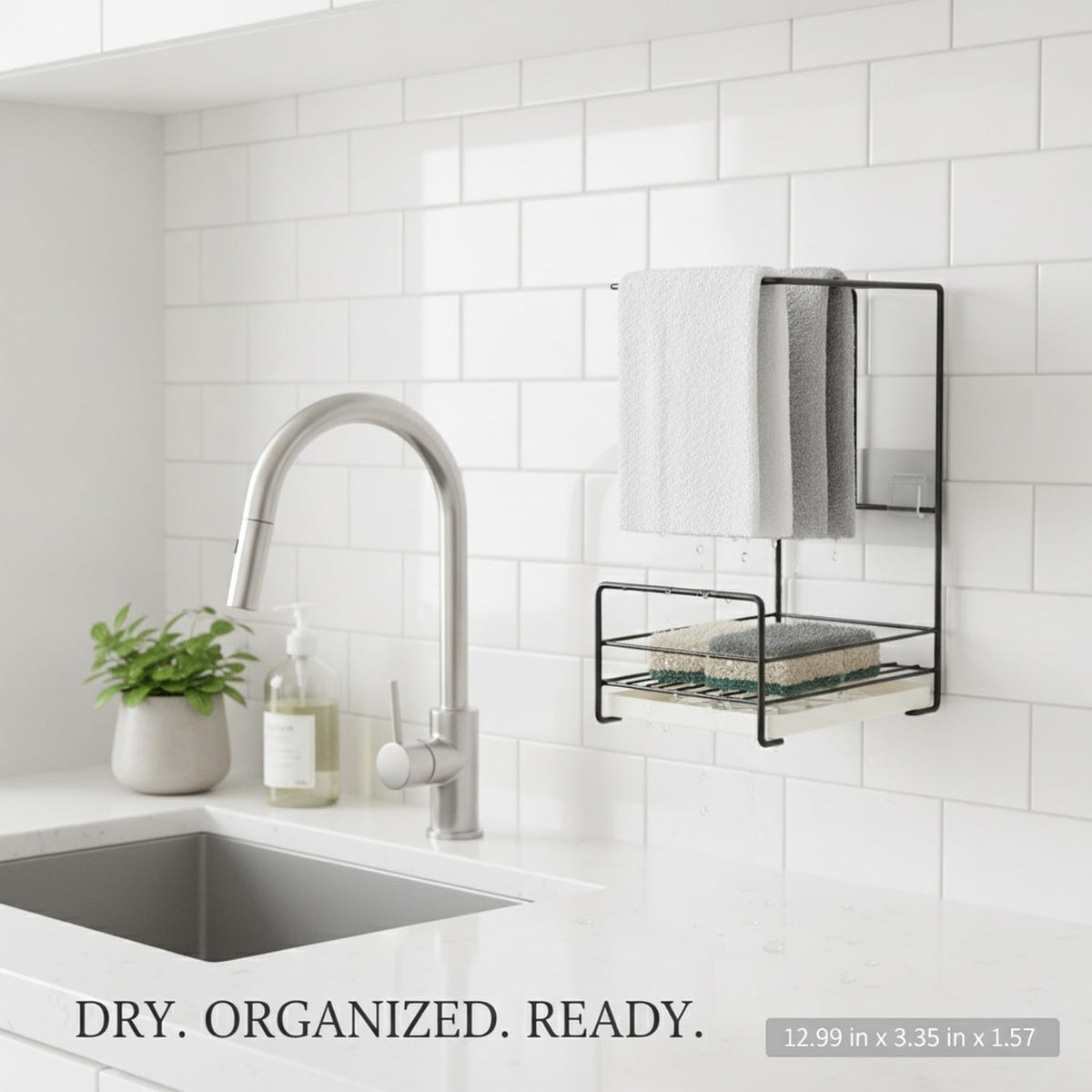 Wall-Mounted Rag Rack, Carbon Steel Sponge and Cloth Holder for Kitchen Sink Side Organization (1 PC)