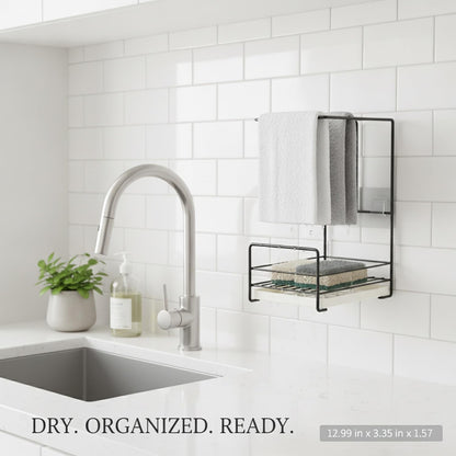 Wall-Mounted Rag Rack, Carbon Steel Sponge and Cloth Holder for Kitchen Sink Side Organization (1 PC)