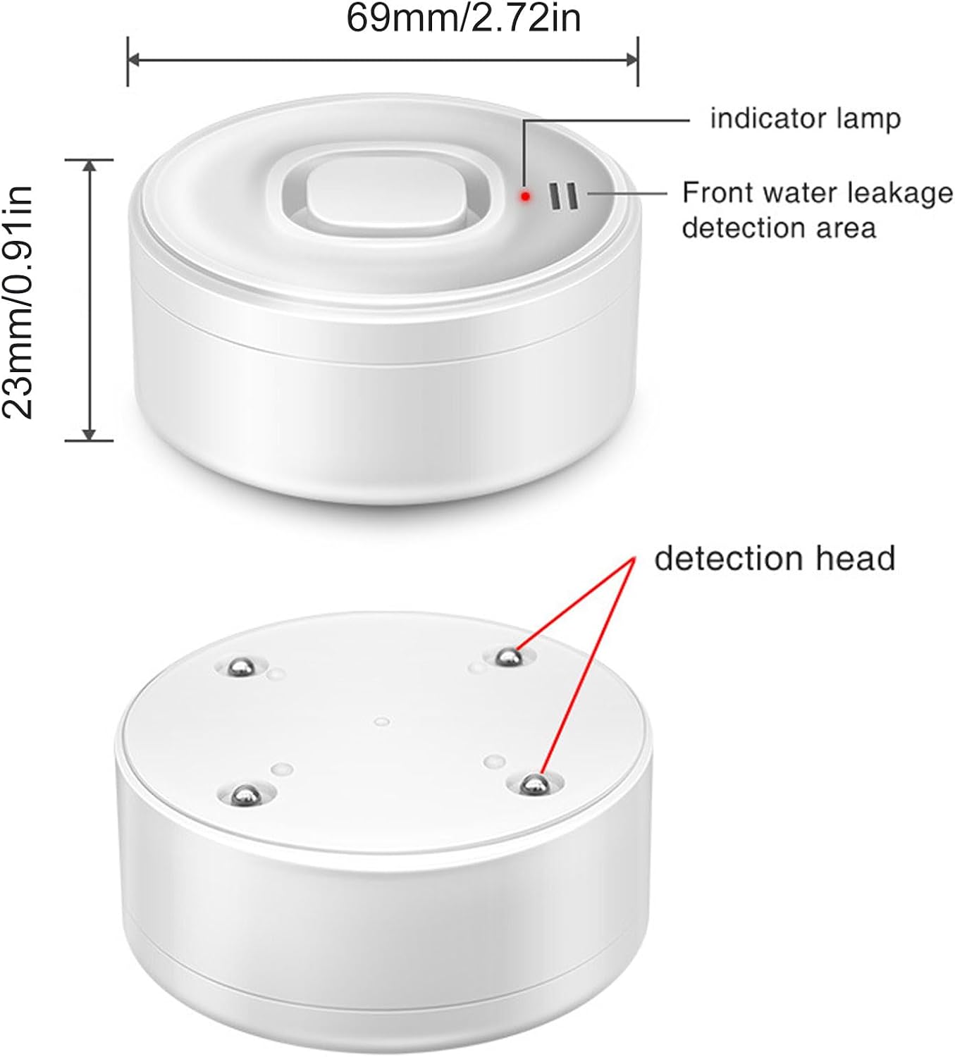 Fdit Water Leak Detector for Smart Home, Zigbee Water Sensor Alarm with App Alert, Bendable Probe Leak Alarm for Basement Bathroom Under Sink (White)