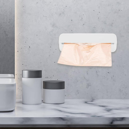 Cabilock Wall Mounted Plastic Bag Holder Trash Bag Dispenser Roll Holder Grocery Bag Storage Dispenser Hanging Over Cabinet Door Under Sink Bag Saver for Kitchen Bathroom White