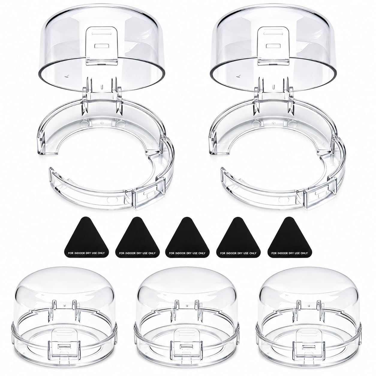 Stove Knob Safety Covers for Child (5 Pack) – Durable PC Oven Knob Covers with Dual-Button Locks & 5 Heat Alert Stickers – Childproof Gas Stove Knob Locks for Baby Safety (Transparent/White)