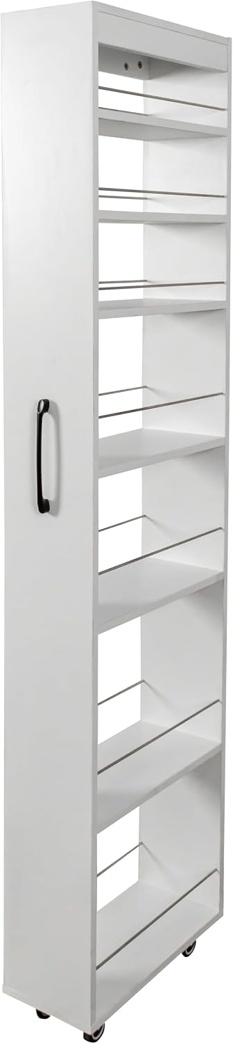 68'' Tall Narrow Storage Cabinet with Handle & Wheels, 7 Tier Pull-Out Kitchen Pantry Cart, Rolling Slim Freestanding Organizers Shelf Spice Rack for Small Spaces (White-Wheels, 7 Tier)