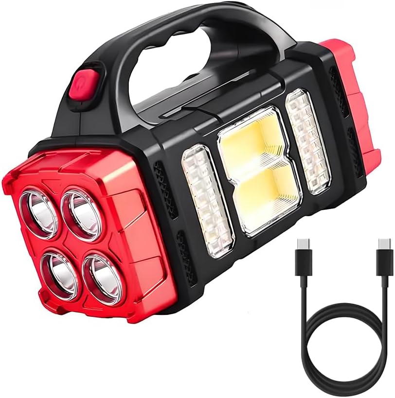 IFTHFOUR High Lumens Solar Flashlight - LED Work Light with USB-C Rechargeable, Waterproof, Multi-Function Flashlight & Lantern for Camping, Emergencies, and Outdoor