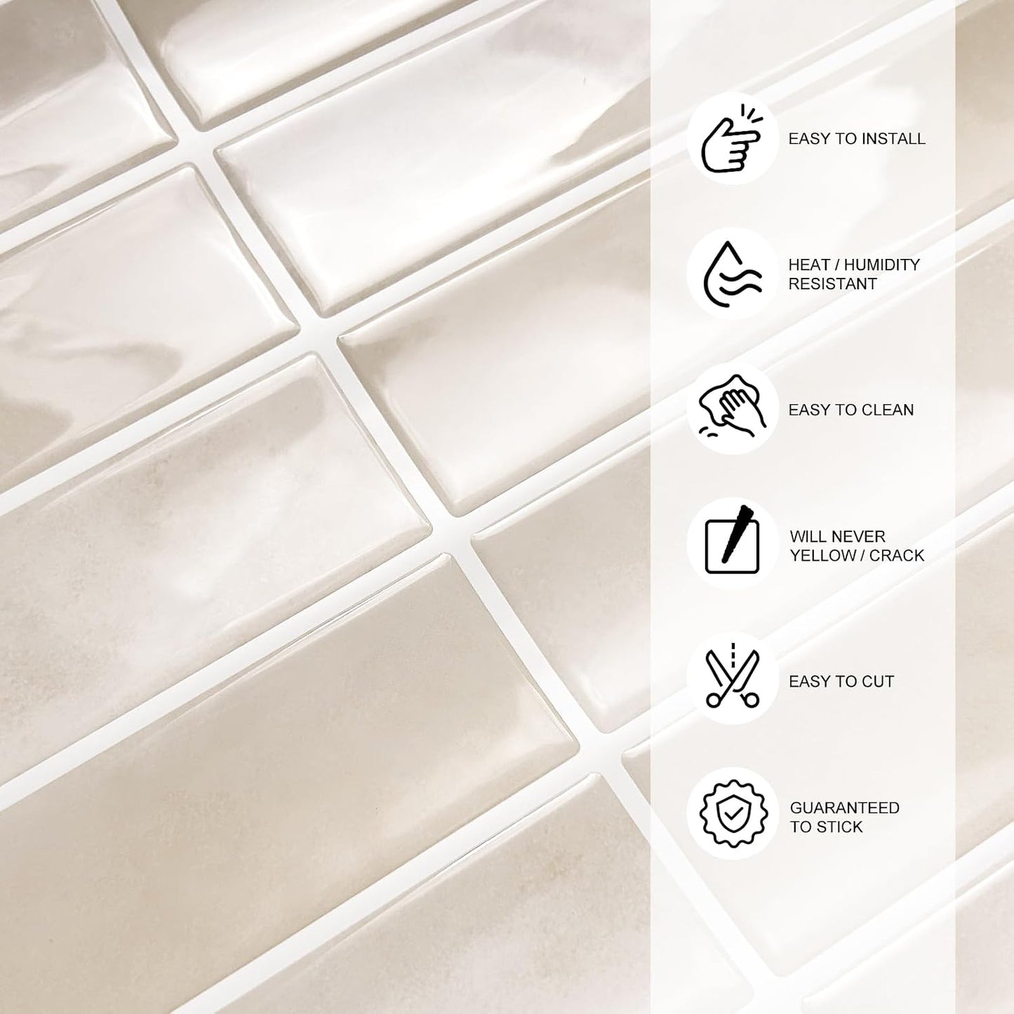 10-Pack Peel and Stick Backsplash Tiles, 11.4×9 Inch Beige Self Adhesive 3D Vinyl Wall Tiles for Kitchen, Bathroom and Camper